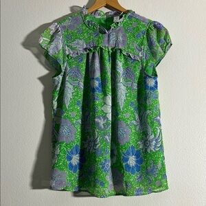 Joie Floral Green and Blue Top